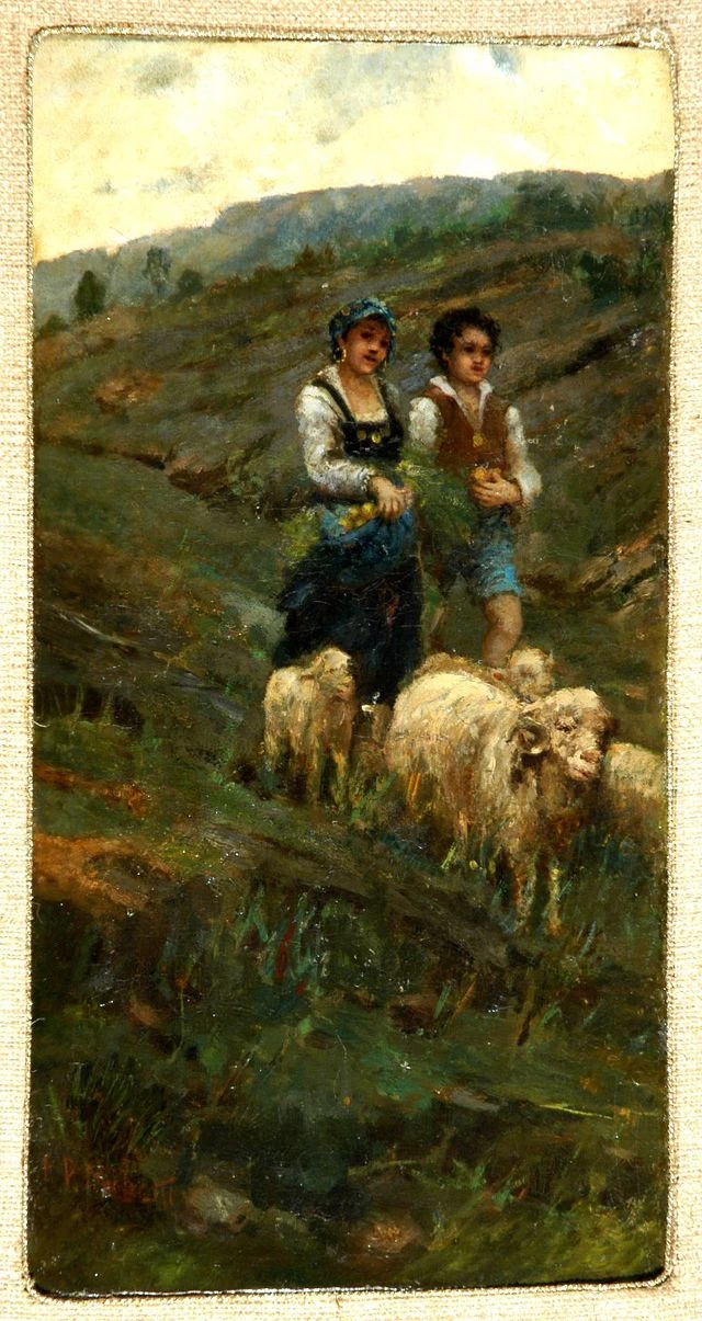 Francesco Paolo Michetti - 126, Pastorelle con pecore, Collezione Michele Praitano, Campobasso